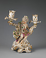 Candelabrum (one of a pair), Chelsea Porcelain Manufactory (British, 1744–1784), Soft-paste porcelain, British, Chelsea