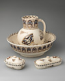 Ewer and basin, soap and brush boxes, Earthenware, probably British, Staffordshire