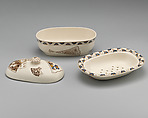 Ewer and basin, soap and brush boxes, Earthenware, probably British, Staffordshire
