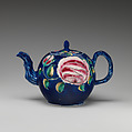 Teapot, Salt-glazed stoneware with enamel decoration, British, Staffordshire