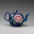 Teapot, Salt-glazed stoneware with enamel decoration, British, Staffordshire
