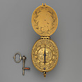 Watch and key, Watchmaker: John Wright (British, active ca. 1620–40), Brass, gilded, and blued steel, British, London