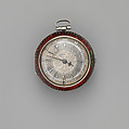 Pair-case watch, Watchmaker: Thomas Tompion (British, 1639–1713), Outer case: red tortoiseshell with silver inlay; Inner case and champlevé dial: silver, British, London