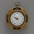 Clock-watch, Watchmaker: Firm of Markham, Marwick, Perigal, Gilt metal, horn, enamel, British, London
