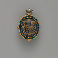 Watch case, Gold, rock crystal, rubies, emeralds, British