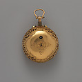 Triple-cased watch, Watchmaker: Firm of Clarke &amp; Dunster (partners 1703–ca. 1725/30), Outer case: brass and shagreen, piqué; middle case: gold; dial: white enamel; movement: gilded brass and steel with silver dust cover, British, London