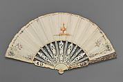 Fan depicting Venus appearing to Adonis (?), Painted kid, carved and pierced ivory, metal foil, mother-of-pearl; glass, British