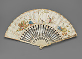 Folding Fan with Representation of the Gardens at Chiswick, Painted kid; pierced, carved, painted, and gilded ivory; metal, glass, British