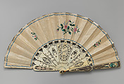 Fan, Silk, ivory, silver, British