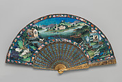 Folding Fan with Landscape Scene, Paper, gold, silver, enamel, Chinese, for the European Market
