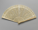 Brisé Fan, with Representations of Pavilions and Cranes, Surrounded by Flowers, Ivory, Chinese, for the European Market