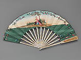 Folding Fan with Scene of Figures in a Landscape, Mother-of-pearl and paper, Chinese with European sticks