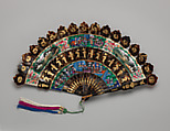 Folding Cabriolet Fan with Multiple Scenes of Performers, Landscapes, and Figures in Courtyard Gardens, Tortoiseshell, paper, silk, and ivory, Chinese, for the European Market