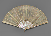 Fan, Silk, silver, silver-gilt, mother-of-pearl, British