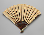 Folding Fan with Scene of an Audience with an Emperor and Empress, Hand colored on printed paper; wood, ivory,  brass, Chinese, probably for the European Market