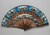 Folding Fan with Multiple Scenes of Figures in Courtyard Gardens, Paper and tortoiseshell, Chinese, for the European Market