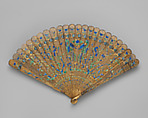 Brisé Fan, with representations of birds on branches, Silver gilt and enamels, Chinese, for the European Market