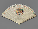 Brisé fan depicting The Battle of the Nile, Pierced, carved, and painted ivory; silk ribbon; steel beads, glass, British
