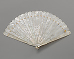 Brisé Fan, with representations of warriors in a Chinese landscape, and EN monogram, Mother-of-pearl, Chinese, for the European Market
