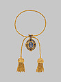 Necklace with cameo of Veronica's Veil, Castellani, Gold, sapphires, Italian, Rome