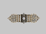 Belt buckle, Carlo Giuliano (Italian, active England, ca. 1831–1895), Gold, silver, star sapphire, diamond, enamel, British, London
