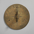 Stationary horizontal sundial, George (?) Davis (working 1720), Brass, British, Leeds