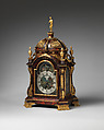 Musical bracket or table clock with calendar and repeating work, Clockmaker: Eardley Norton (British, Lincolnshire 1728–1792 London), Tortoiseshell veneer and engraved crystal, gilt-bronze mounts; painted dial, British, London