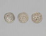 Counter box with set of thrity-three counters, Silver, British, London