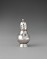 Miniature caster with cover, David Clayton (British, active 1689), Silver, glass, British, London