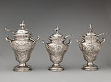 Tea caddy with spoon (one of a set of three), John Swift (British, active from 1728), Silver, British, London
