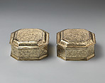 Box with cover (one of a pair) (part of a toilet service), William Fowle (1658–1684, active 1681–84), Silver gilt, British, London