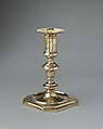 Pair of candlesticks (part of a toilet service), William Fowle (1658–1684, active 1681–84), Silver gilt, British, London