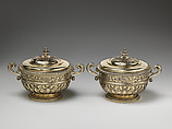 Pair of toilet boxes, Peter Harache I (active 1683, died 1694), Silver gilt, British, London