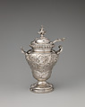 Tea caddy with spoon (one of a set of three), John Swift (British, active from 1728), Silver, British, London