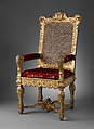 Armchair, Carved and gilded walnut, caning; velvet, French