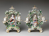 Candelabrum (one of a pair), Chelsea Porcelain Manufactory (British, 1745–1784, Gold Anchor Period, 1759–69), Soft-paste porcelain, British, Chelsea