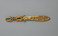 Paper cutter (part of a set), Asprey (British, founded 1781), Gilt bronze, malachite, British, London