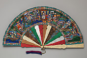 Folding Fan with Scene of Figures in a Courtyard Garden, Paper, ivory, tortoiseshell, wood, metal, and mother-of-pearl, Chinese, for the European Market