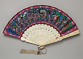 Folding Fan with Scene of Figures in a Courtyard Garden, Paper and ivory, Chinese, for the European Market