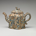 Teapot, Agateware (glazed earthenware), British, Staffordshire