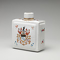 Tea caddy with cover with armorial decoration (part of a service), Hard-paste porcelain with enamel decoration and gilding, Chinese, for British market