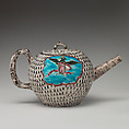 Teapot with portrait of Frederick the Great of Prussia (1712–1786), Salt-glazed stoneware with enamel decoration, British, Staffordshire