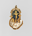 The Crucifixion, Gold, partly enameled, Baroque pearl, Northern European
