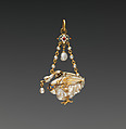 Pendant in the form of a swan, Gold, partly enameled; pearls, Northern European