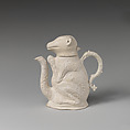 Teapot in the form of a monkey, Salt-glazed stoneware, British, Staffordshire