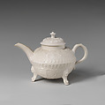 Footed teapot, Salt-glazed stoneware, British, Staffordshire