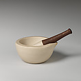 Mortar and pestle, Wedgwood and Bentley (British, Etruria, Staffordshire, 1769–1780), Unglazed fine stoneware, wood, British, Staffordshire