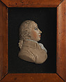 Portrait of a man, Colored wax against black paper ground; frame: varnished wood and glass, possibly British