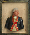 George III (1738–1820), King of England (1760–1820), Colored wax (blue, red and gold) on tan silk ground; frame: gold wood with glass, British