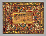 Trencher with quotation from The Governance of Virtue (1566) (one of a set), Sycamore wood, painted and gilded, British